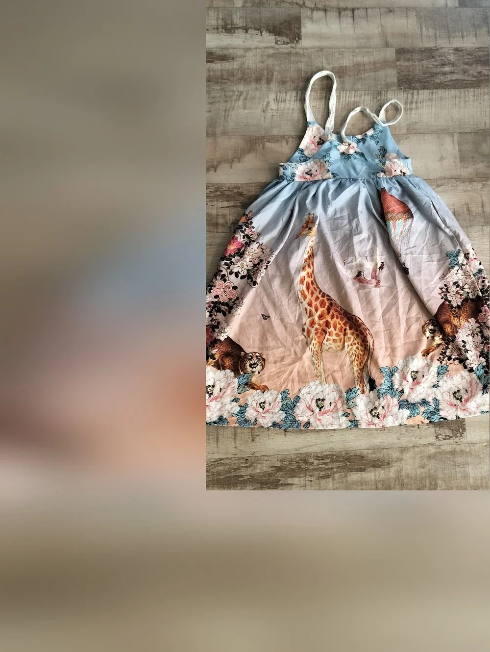 Agua Bendita Girls Blue Pink Floral Giraffe Sundress